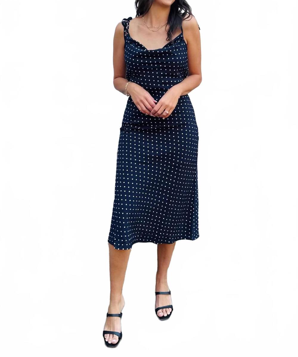 NEW THML women's slip midi dress in navy polka dot